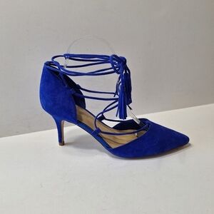 Marc Fisher NWOB Blue Preppy Retro Suede Pointed Toe Strappy Lace Up Heels Sz.8